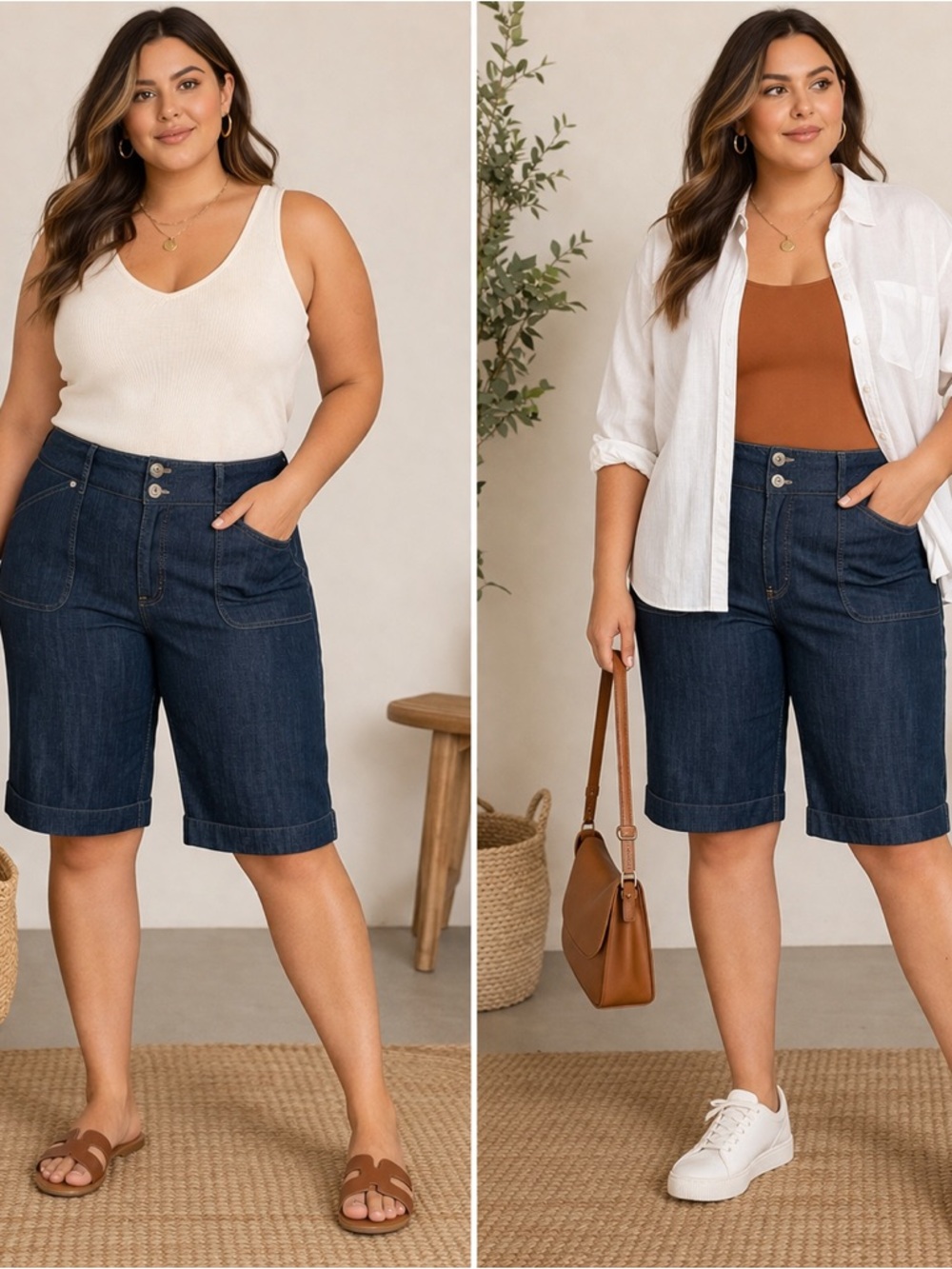 Tribal Dark Blue Denim High-Rise Bermuda Shorts